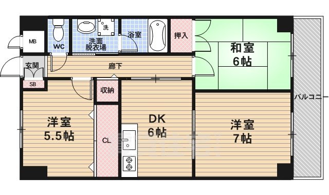 京都市右京区常盤古御所町のマンションの間取り