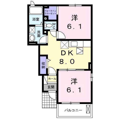 熊本市南区城南町下宮地のアパートの間取り