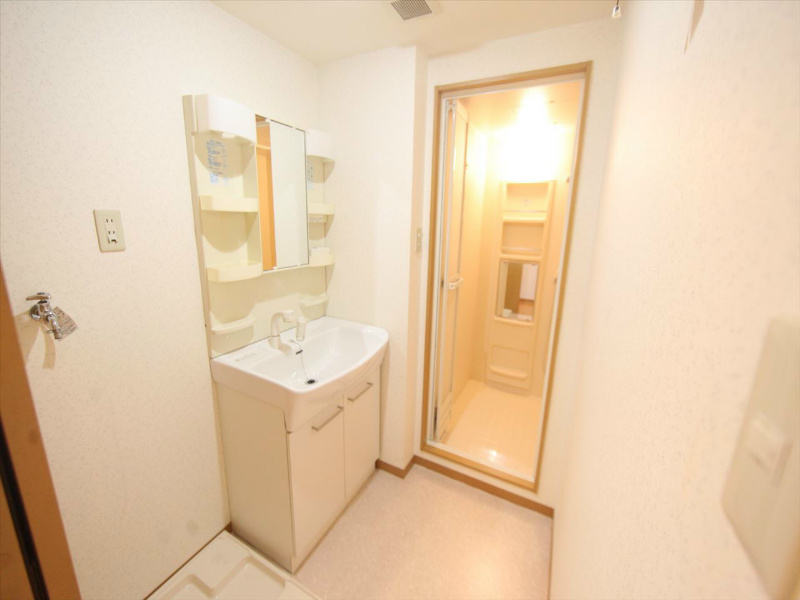 洗面設備　脱衣所　独立洗面台（シャンプードレッサー付）収納スペース有