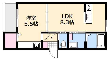 広島市西区草津南のアパートの間取り