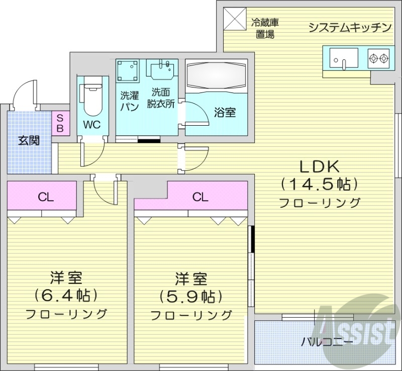 札幌市中央区南十六条西のマンションの間取り