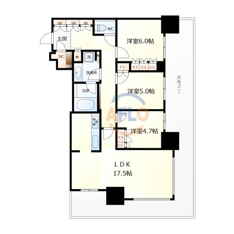 大阪市北区豊崎のマンションの間取り