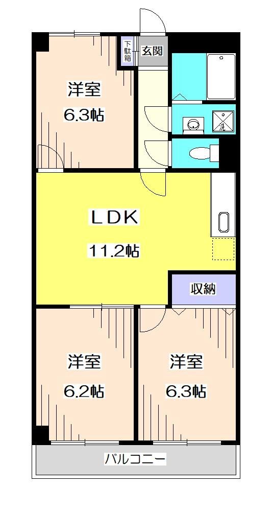 狭山市入間川のマンションの間取り