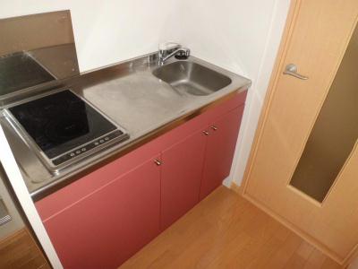 キッチン　２口電気コンロ付の台所流し台。