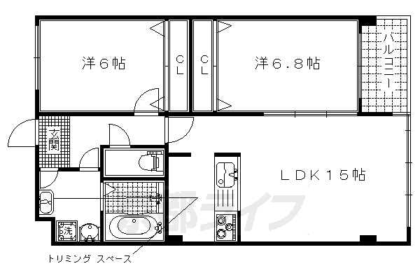 京都市北区衣笠総門町のマンションの間取り