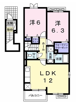 安芸高田市向原町坂のアパートの間取り