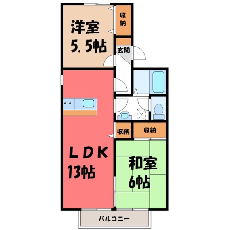 塩谷郡高根沢町光陽台のアパートの間取り