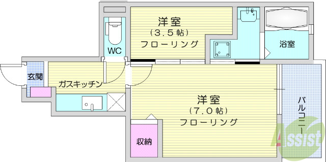 仙台市太白区山田北前町のアパートの間取り