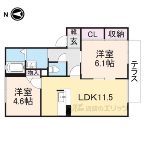 橿原市地黄町のアパートの間取り