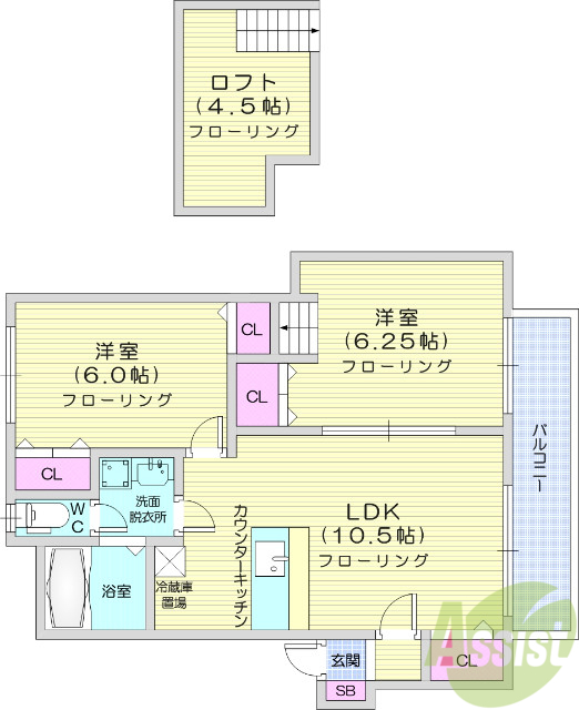 仙台市青葉区落合のアパートの間取り