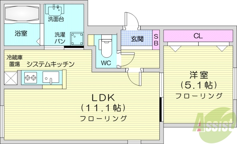 札幌市北区北十四条西のマンションの間取り