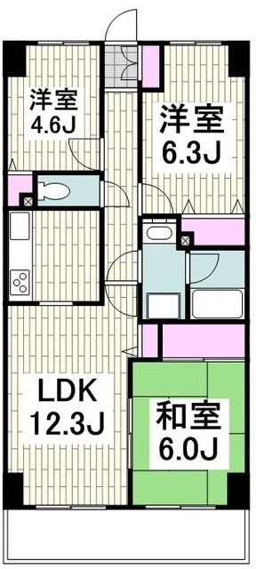 横浜市金沢区釜利谷東のマンションの間取り