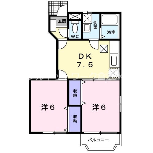 都窪郡早島町前潟のアパートの間取り