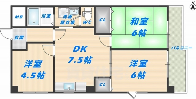 東大阪市西堤本通東のマンションの間取り