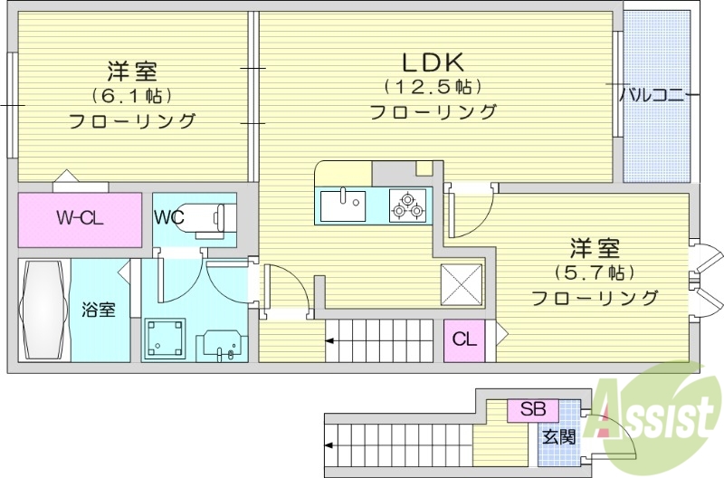 岩沼市桑原のアパートの間取り