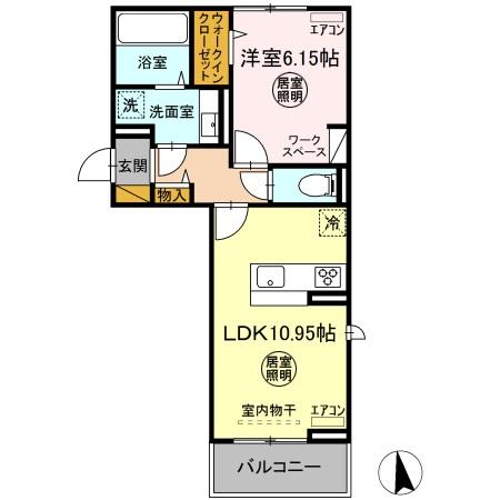 D-room請西南 B棟の間取り