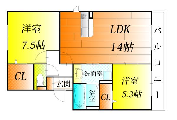 【藤井寺市小山のアパートの間取り】