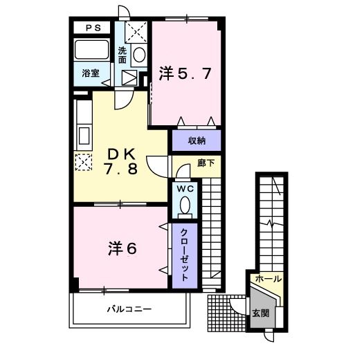 由利本荘市東梵天のアパートの間取り