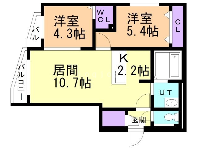 札幌市東区北七条東のマンションの間取り