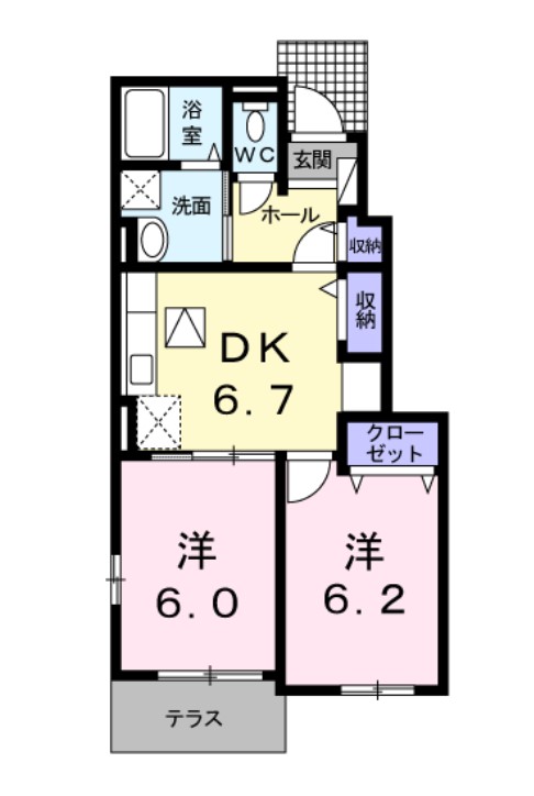 呉市広白岳のアパートの間取り