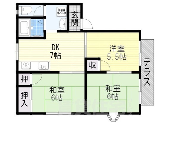 ＪＲ片町線 松井山手駅 徒歩44分 2階建 築37年の間取り写真