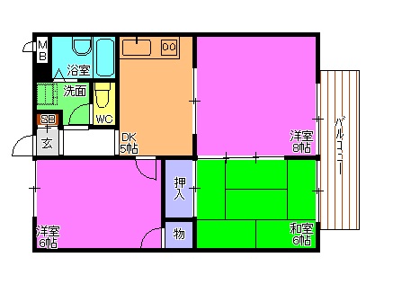 加古川市別府町新野辺のマンションの間取り