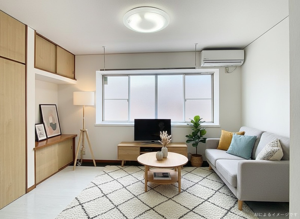 居室・リビング　AIによる画像です。家具は付きませんので予めご了承下さい。