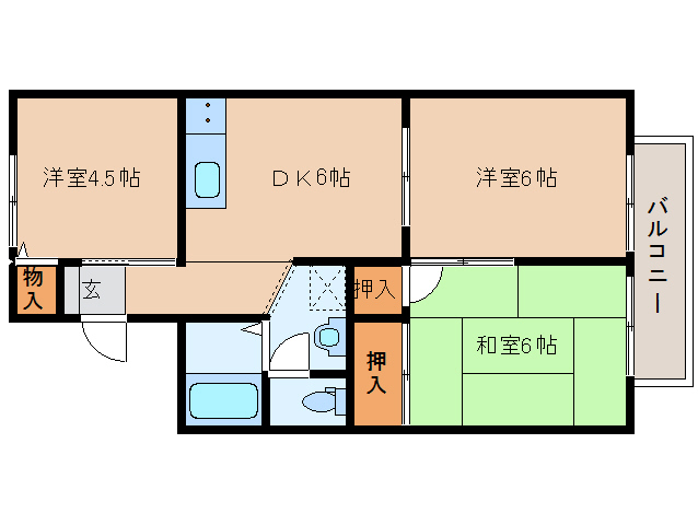 天理市西長柄町のアパートの間取り