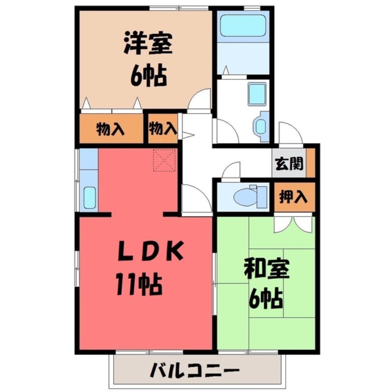 真岡市亀山のアパートの間取り