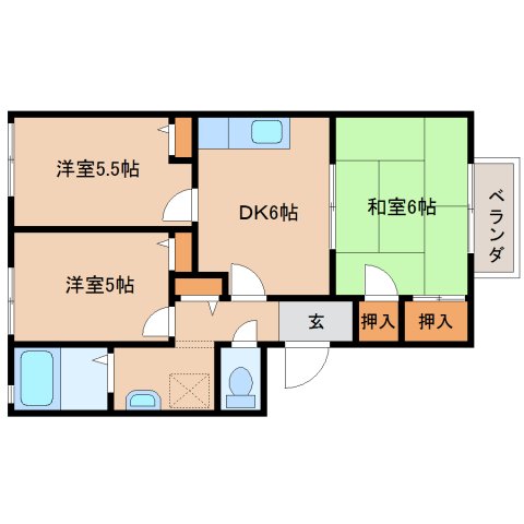 木津川市木津のアパートの間取り