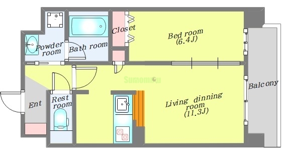 【仙台市青葉区木町通のマンションの間取り】