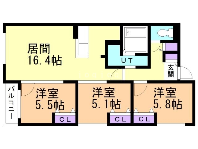 札幌市中央区南十六条西のマンションの間取り