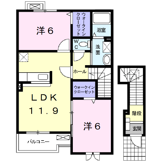 松江市八雲町西岩坂のアパートの間取り