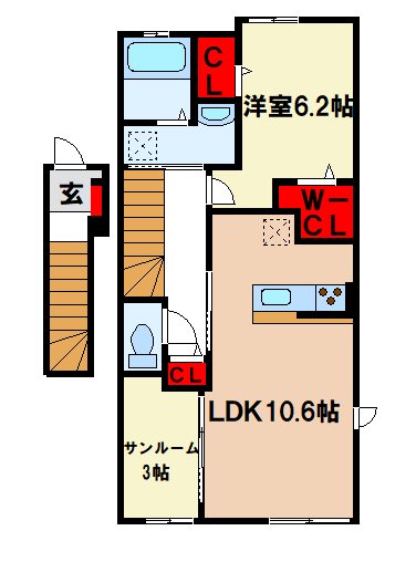 小郡市大保のアパートの間取り