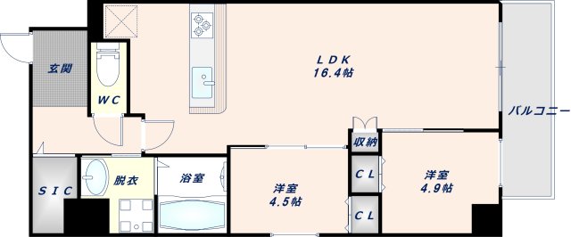 東大阪市足代北のマンションの間取り