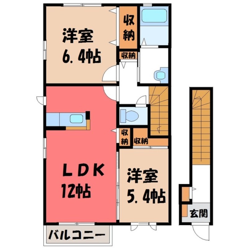 下都賀郡野木町大字丸林のアパートの間取り