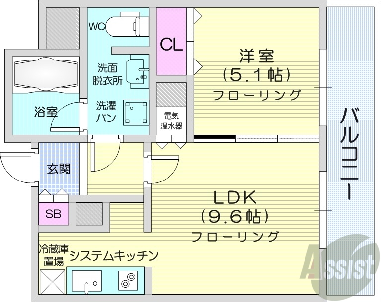 札幌市中央区南三条東のマンションの間取り