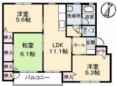 倉敷市鳥羽のマンションの間取り