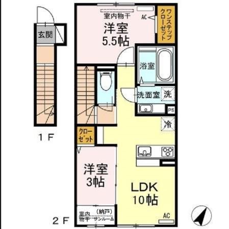 ＪＲ指宿枕崎線 谷山駅 徒歩29分 2階建 築10年の間取り写真