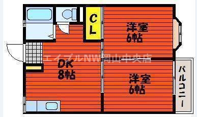 岡山市北区田中のアパートの間取り