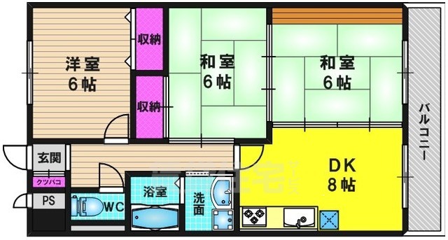 京都市右京区梅津中村町のマンションの間取り