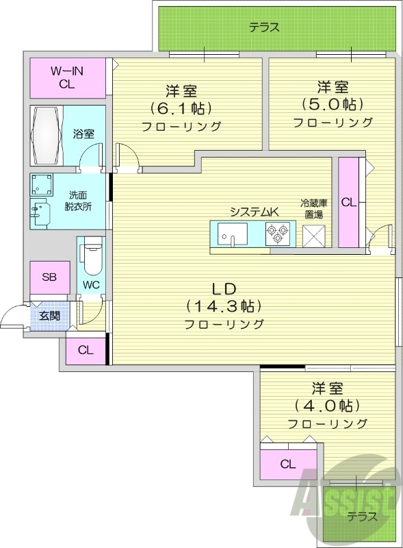 札幌市白石区東札幌六条のマンションの間取り