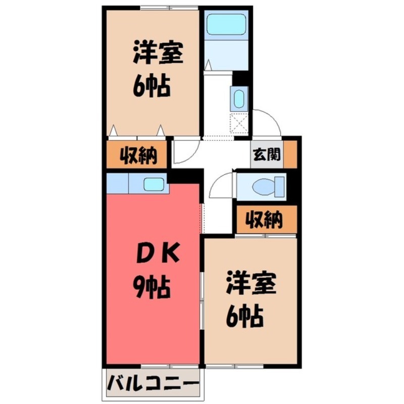 筑西市稲野辺のアパートの間取り