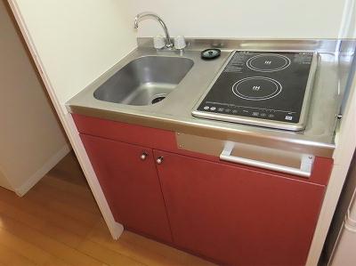 キッチン　2口の電気コンロまたはIHコンロとなります