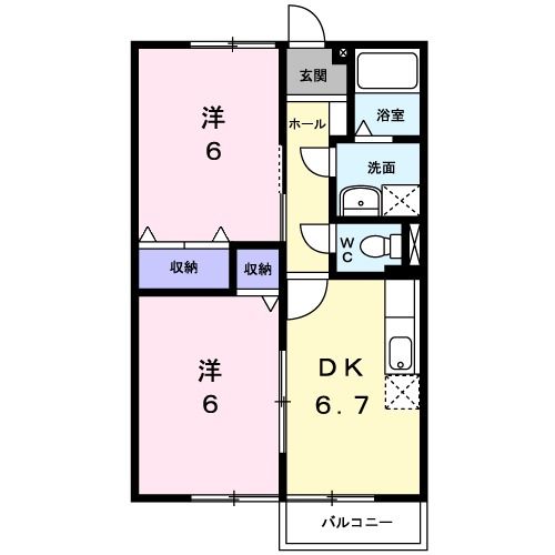 津山市高野本郷のアパートの間取り