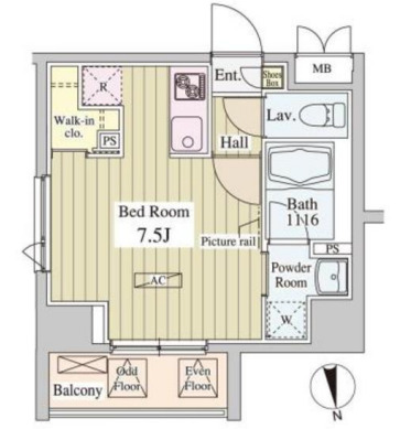 新宿区市谷薬王寺町のマンションの間取り