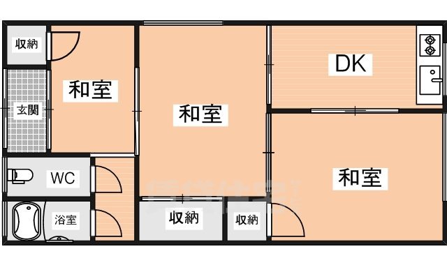 生駒市西旭ケ丘のアパートの間取り