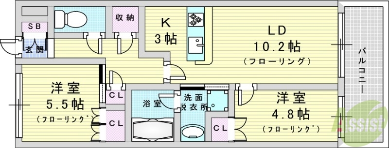 大阪市東淀川区下新庄のマンションの間取り