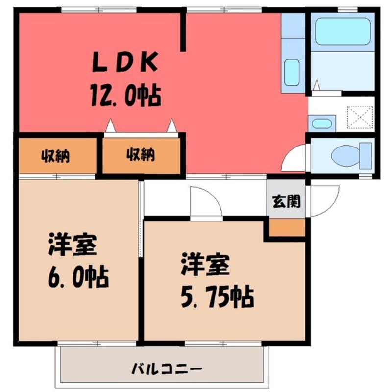 塩谷郡高根沢町宝石台のアパートの間取り