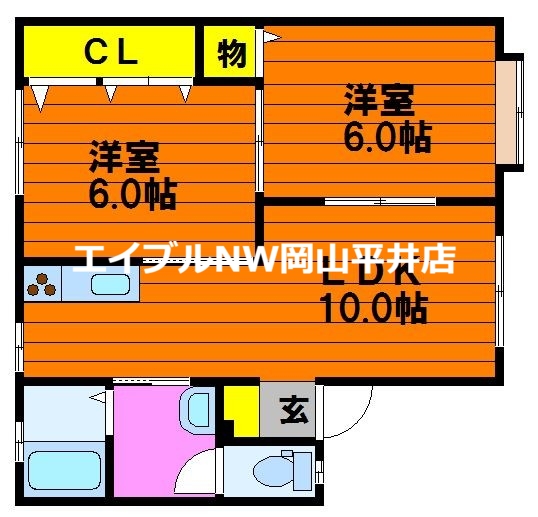 赤磐市河本のアパートの間取り